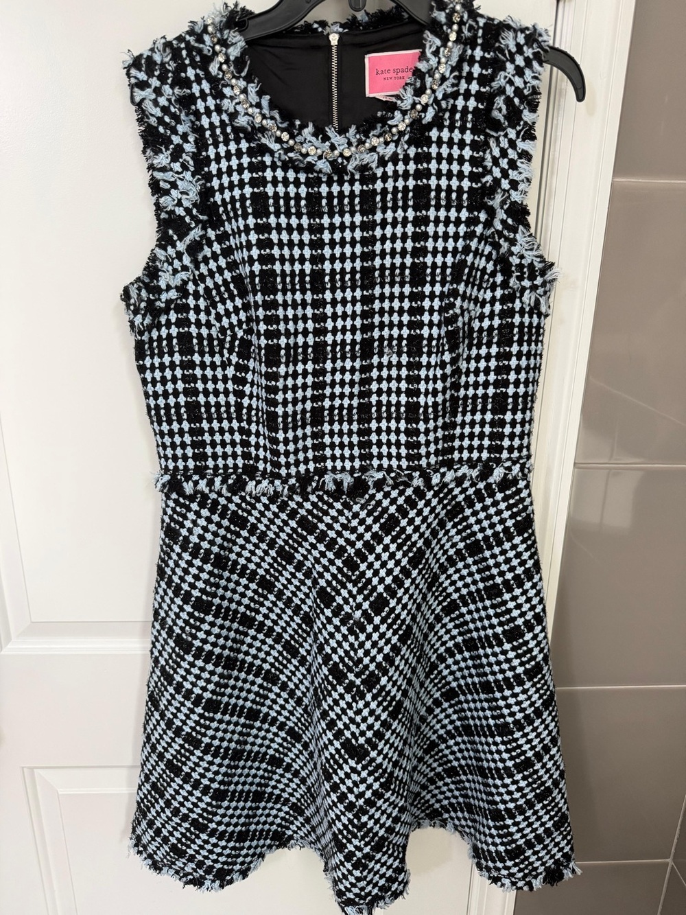 kate spade black and light blue sleeveless tweed mini dress